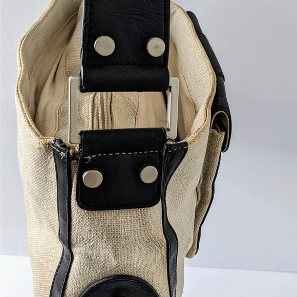 Kate Landry Tan and Black Linen Shoulder Bag - Picture 5 of 11